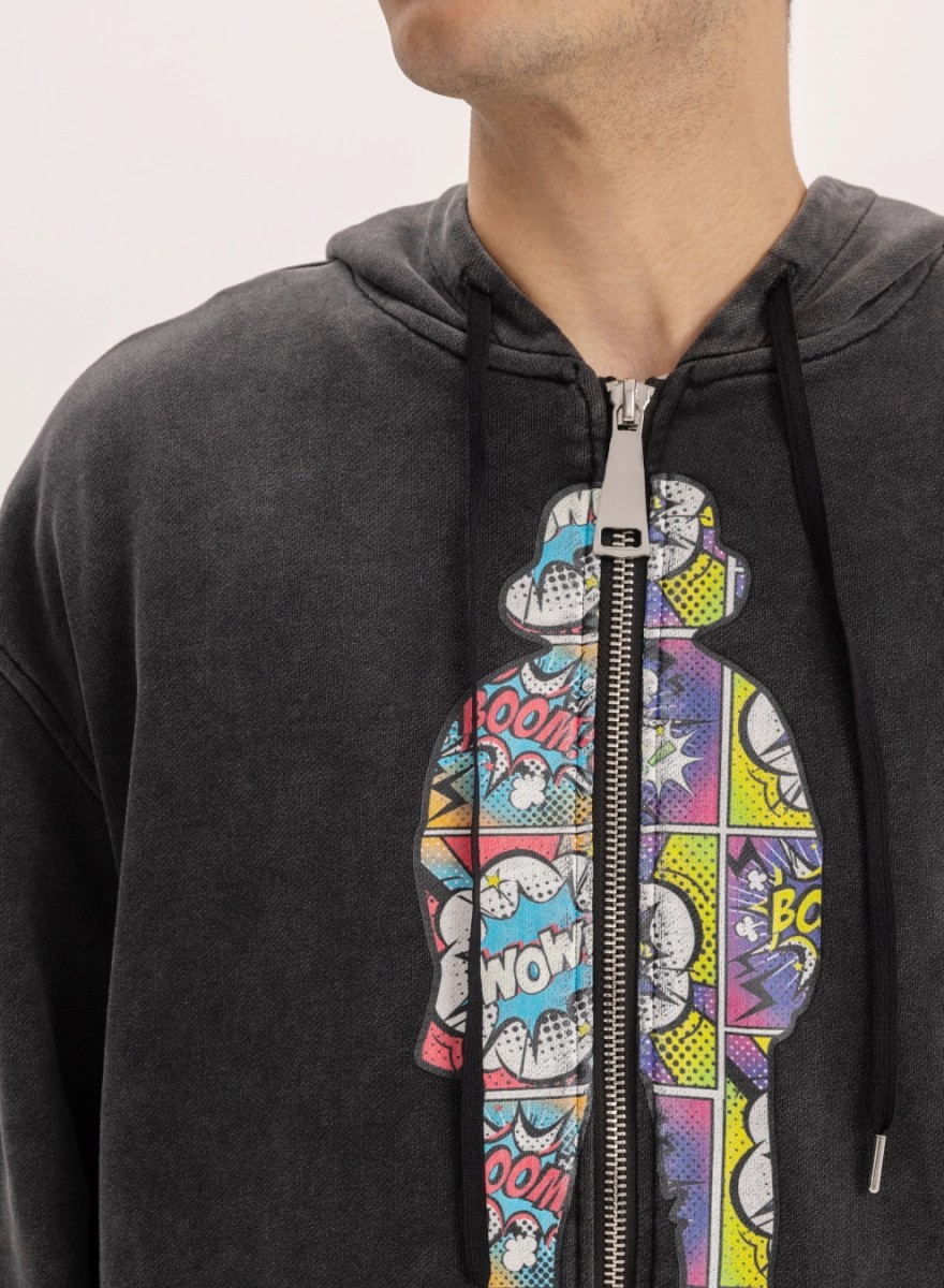 Ash-grey comix print hoodie