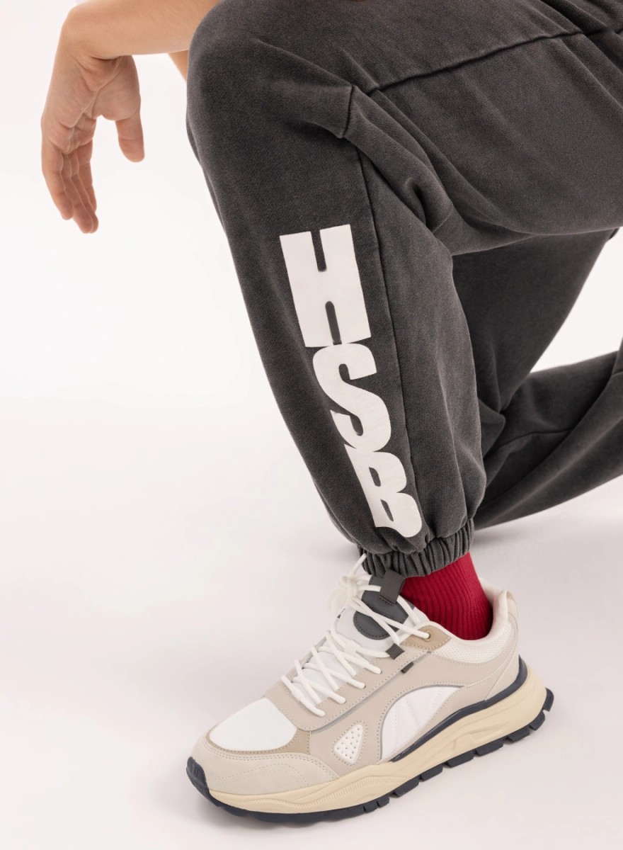 Ash-grey cotton track pants