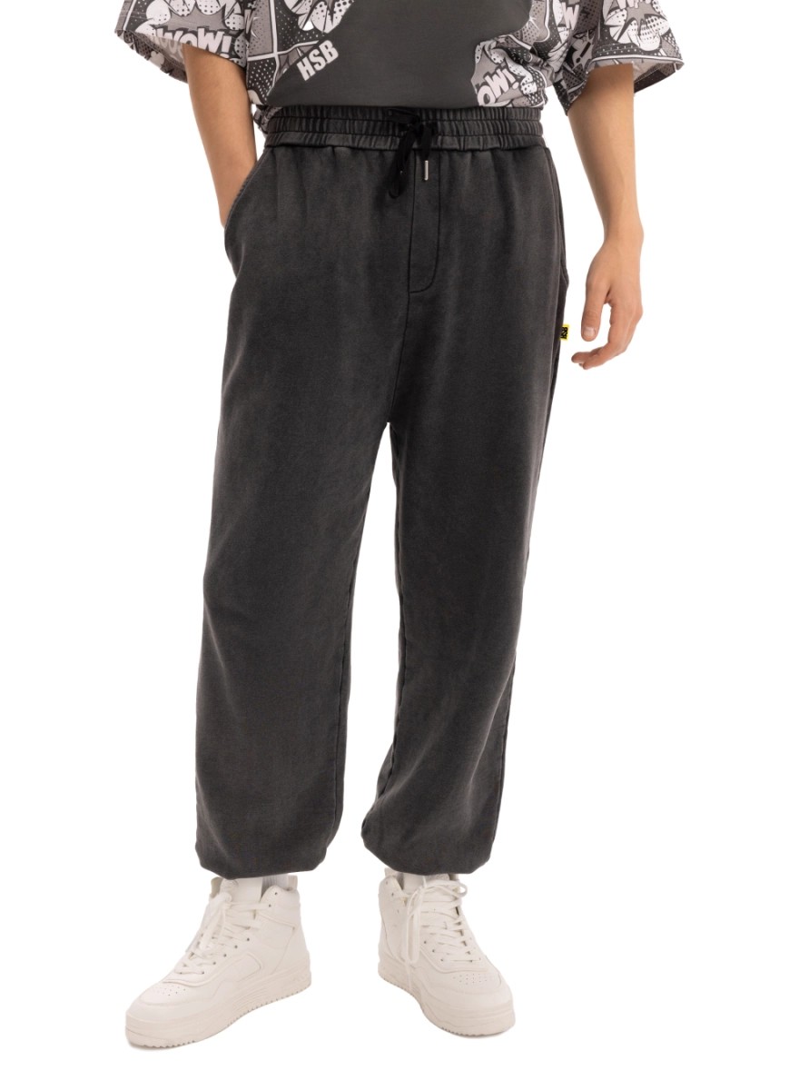 Ash-grey cotton track pants